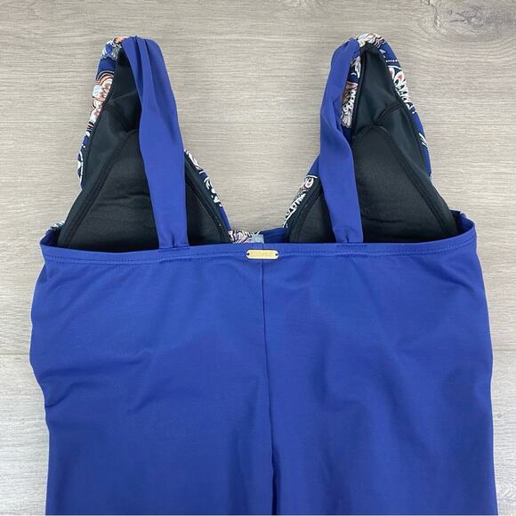 Lands End Blue Floral Slendersuit Grecian Tummy Control One Piece Swimsuit Sz.10 - Picture 12 of 16